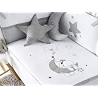 Los mejores  - Pirulos Luna Bonito Conjunto Edredón + Protector-Chichonera + Cojín para Cuna Bebé de 60x120 cm- Color Blanco y Gris